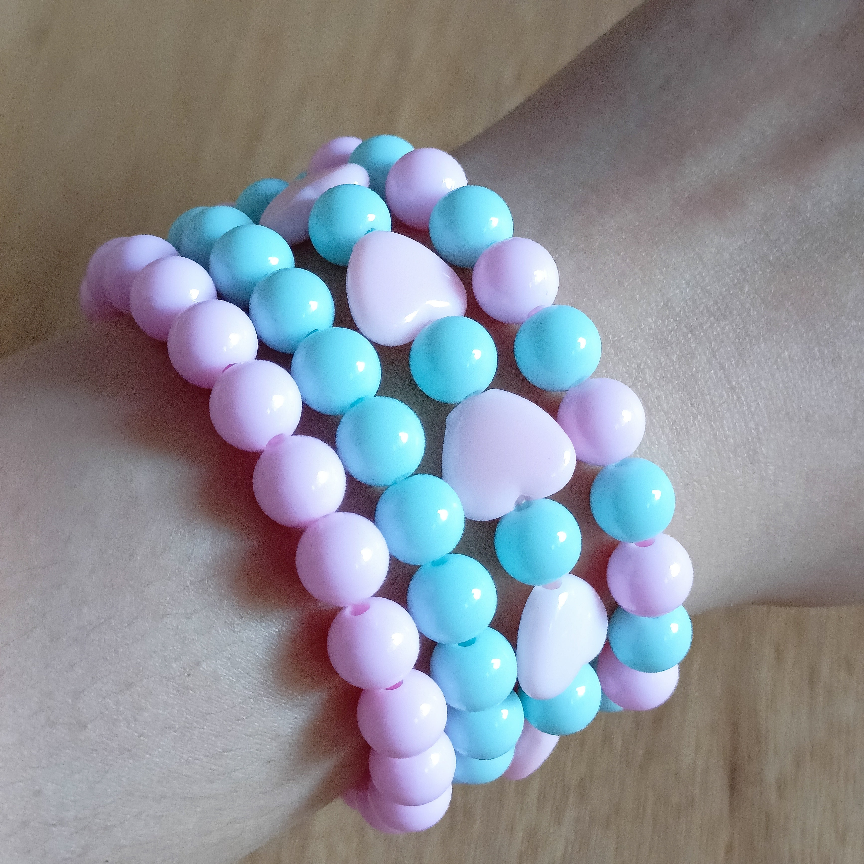 Pink and blue coquette porcelain beads flower bracelet set